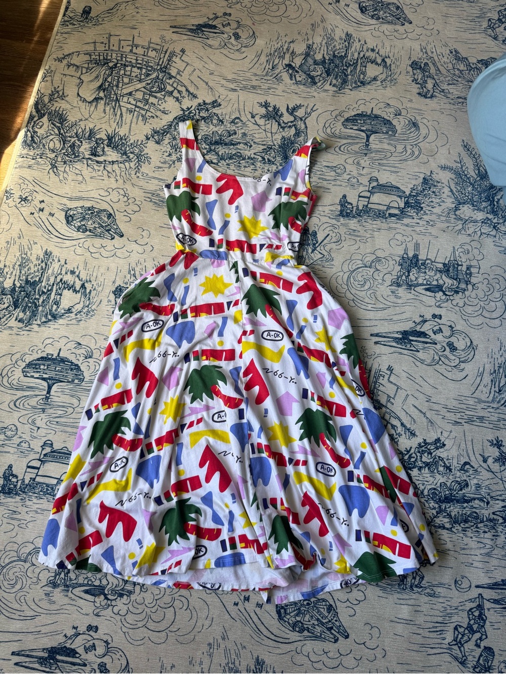 Nooworks White Multicolor Abstract Print Sleeveless Dress
